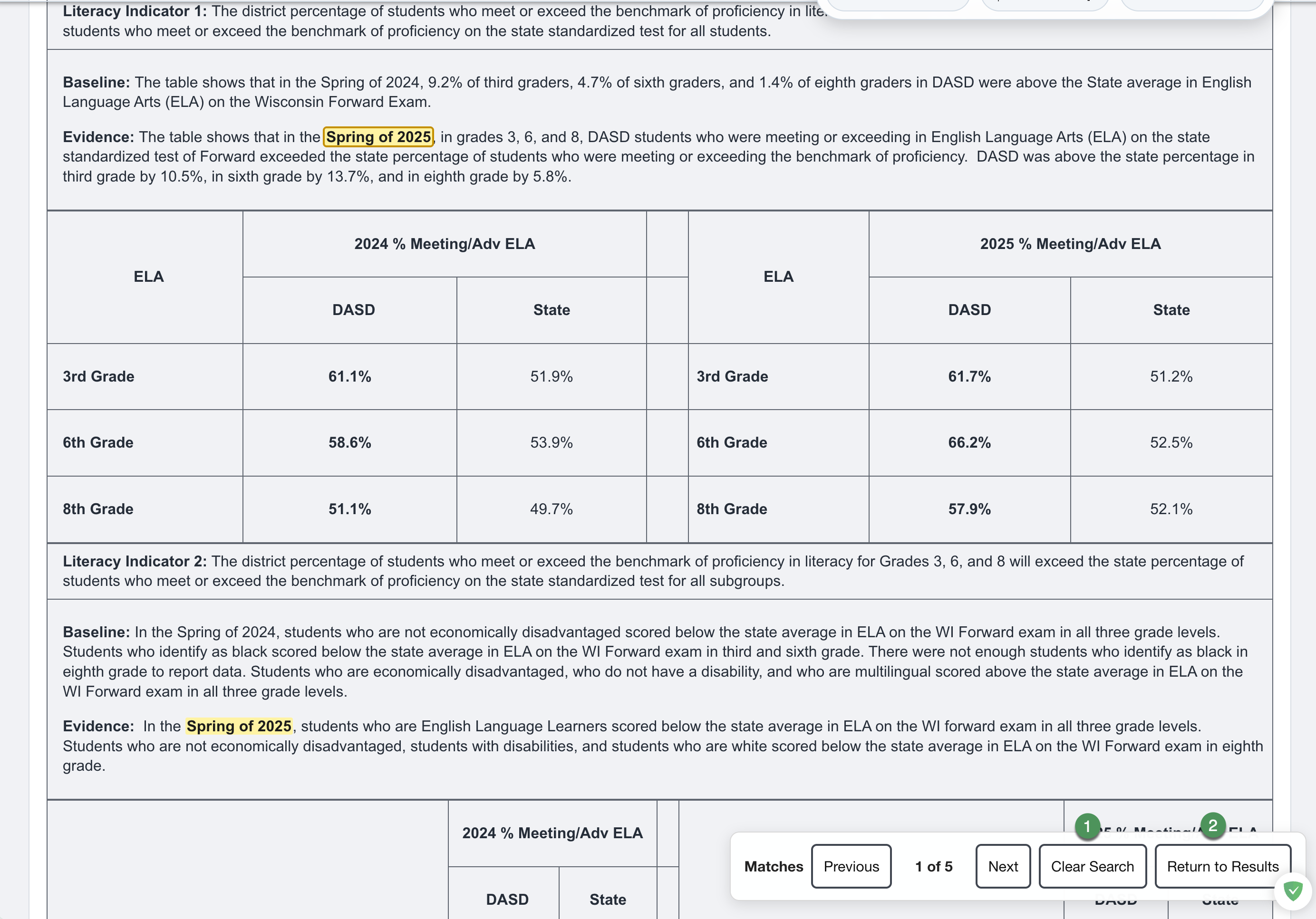Clear Search and Return to Results controls identified by numbered callouts.